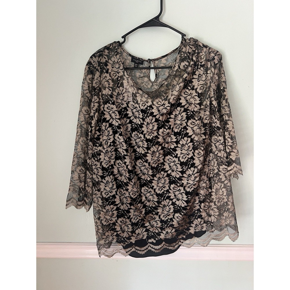 Talbots Blouse 20W Woman's 2 Pc Black Gold Embroidered Lace Blouse Topper Shell